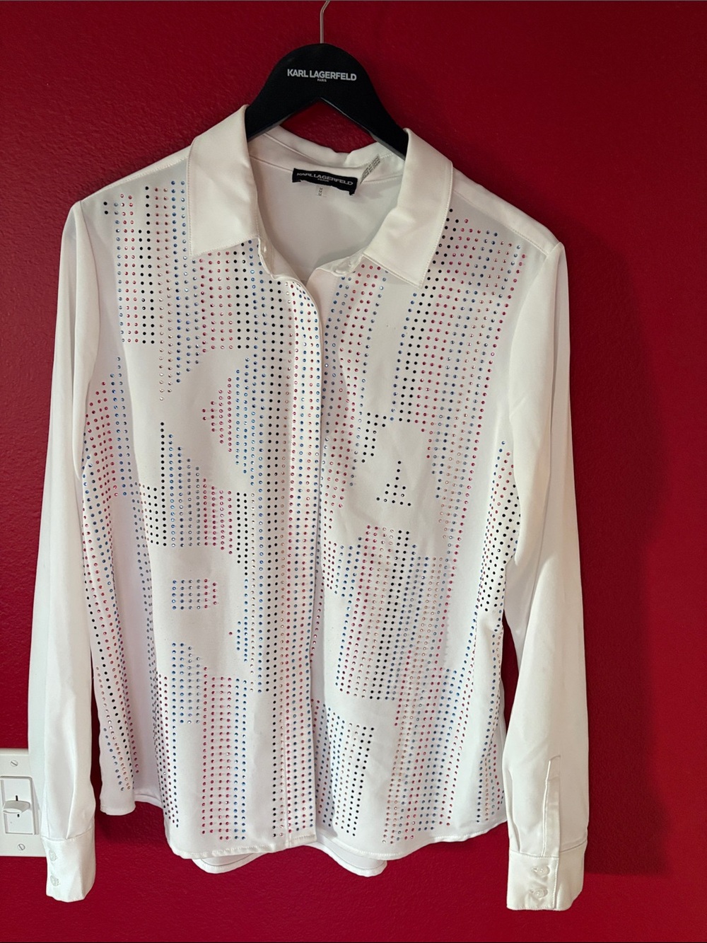 Karl Lagerfeld White Perforated Button-Down with Logo Cutouts